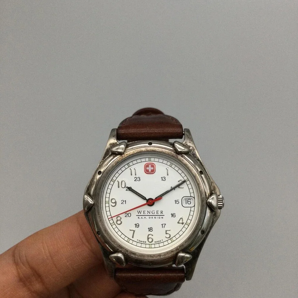 Vintage Wenger SAK Design Mens Watch 35mm Brown Leather NOT RUNNING FOR PARTS